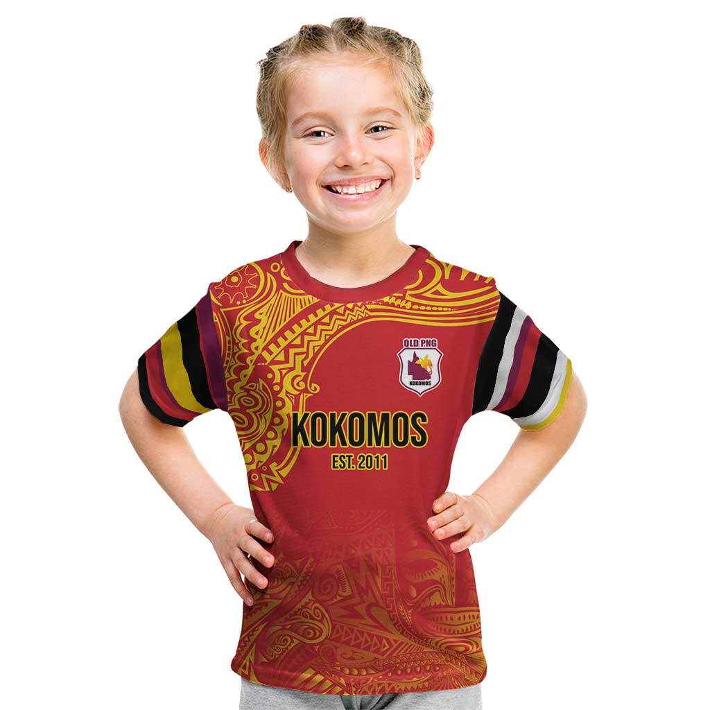 Queensland Papua New Guinea Custom Kid T Shirt All Red Pacific PNG Tribal Style LT9 Red - Polynesian Pride