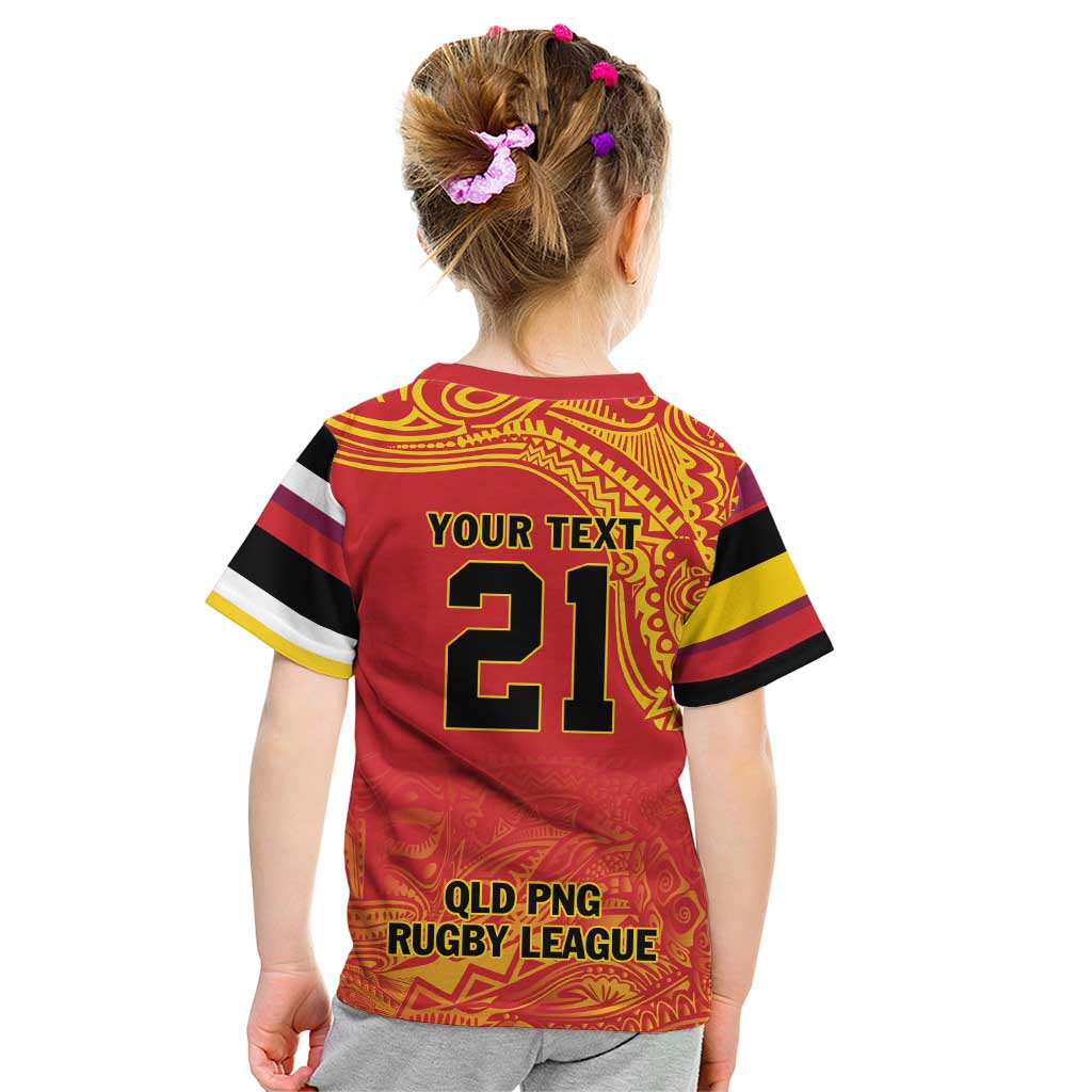 Queensland Papua New Guinea Custom Kid T Shirt All Red Pacific PNG Tribal Style LT9 - Polynesian Pride