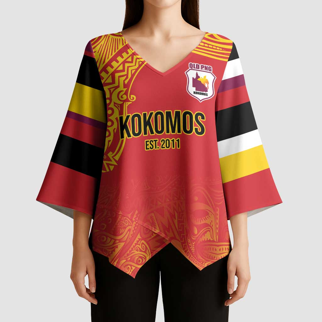 Queensland Papua New Guinea Custom Kimono Sleeve Blouse All Red Pacific PNG Tribal Style LT9 - Polynesian Pride