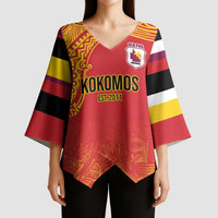 Queensland Papua New Guinea Custom Kimono Sleeve Blouse All Red Pacific PNG Tribal Style LT9 - Polynesian Pride