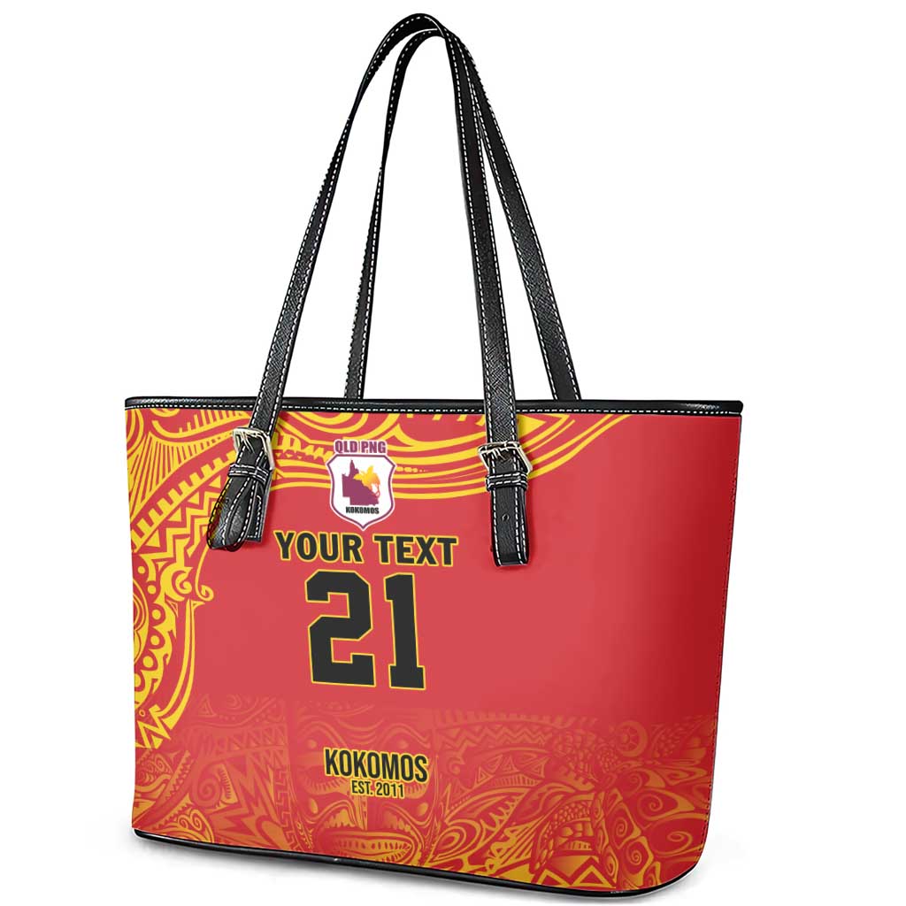 Queensland Papua New Guinea Custom Leather Tote Bag All Red Pacific PNG Tribal Style