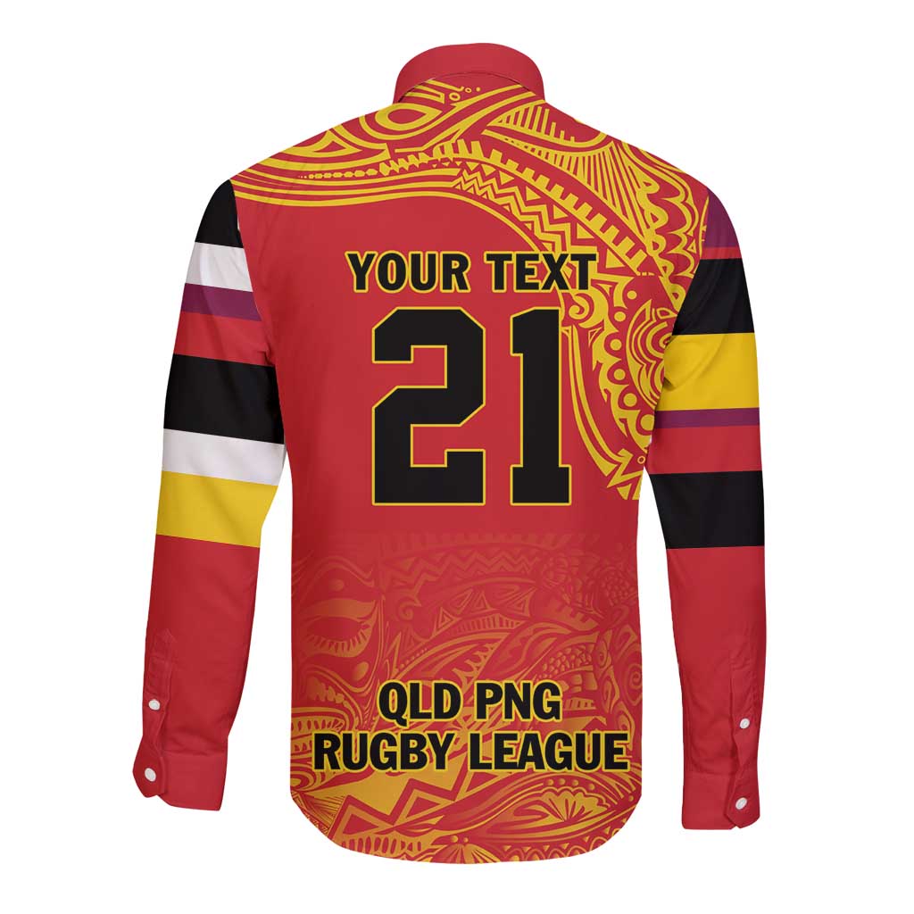 Queensland Papua New Guinea Custom Long Sleeve Button Shirt All Red Pacific PNG Tribal Style LT9 - Polynesian Pride