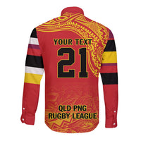 Queensland Papua New Guinea Custom Long Sleeve Button Shirt All Red Pacific PNG Tribal Style LT9 - Polynesian Pride