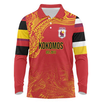 Queensland Papua New Guinea Custom Long Sleeve Polo Shirt All Red Pacific PNG Tribal Style LT9 Red - Polynesian Pride