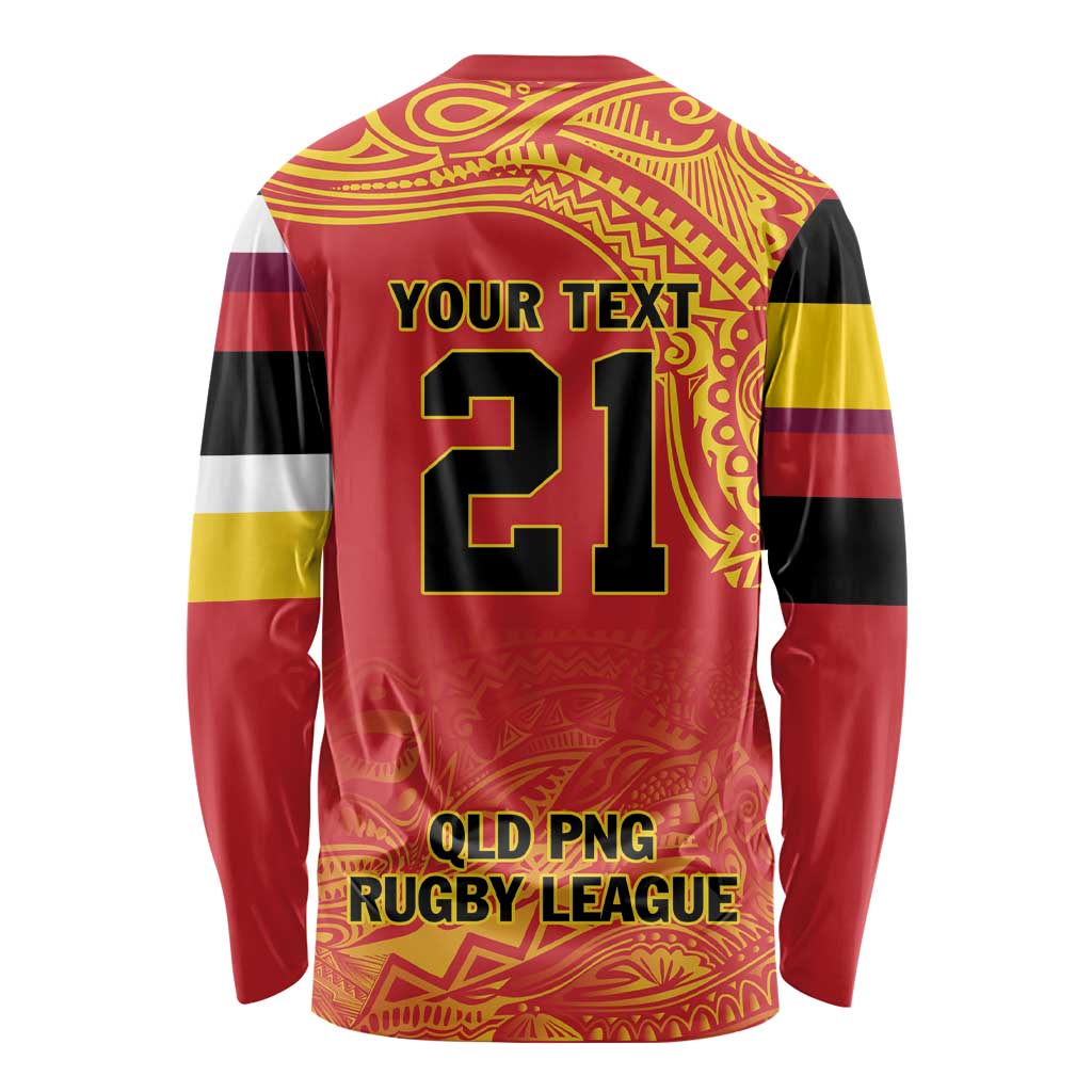 Queensland Papua New Guinea Custom Long Sleeve Shirt All Red Pacific PNG Tribal Style LT9 - Polynesian Pride