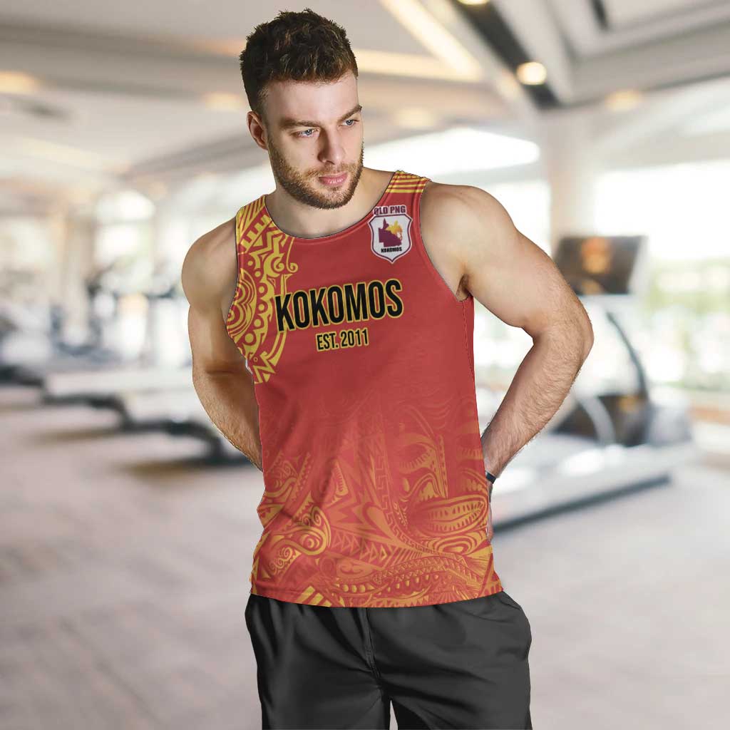 Queensland Papua New Guinea Custom Men Tank Top All Red Pacific PNG Tribal Style LT9 Red - Polynesian Pride