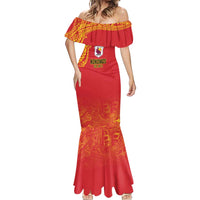 Queensland Papua New Guinea Custom Mermaid Dress All Red Pacific PNG Tribal Style LT9 - Polynesian Pride