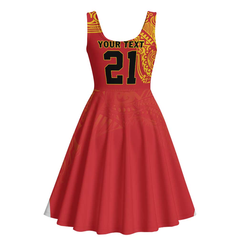Queensland Papua New Guinea Custom Midi Dress All Red Pacific PNG Tribal Style LT9 - Polynesian Pride