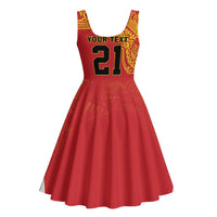 Queensland Papua New Guinea Custom Midi Dress All Red Pacific PNG Tribal Style LT9 - Polynesian Pride