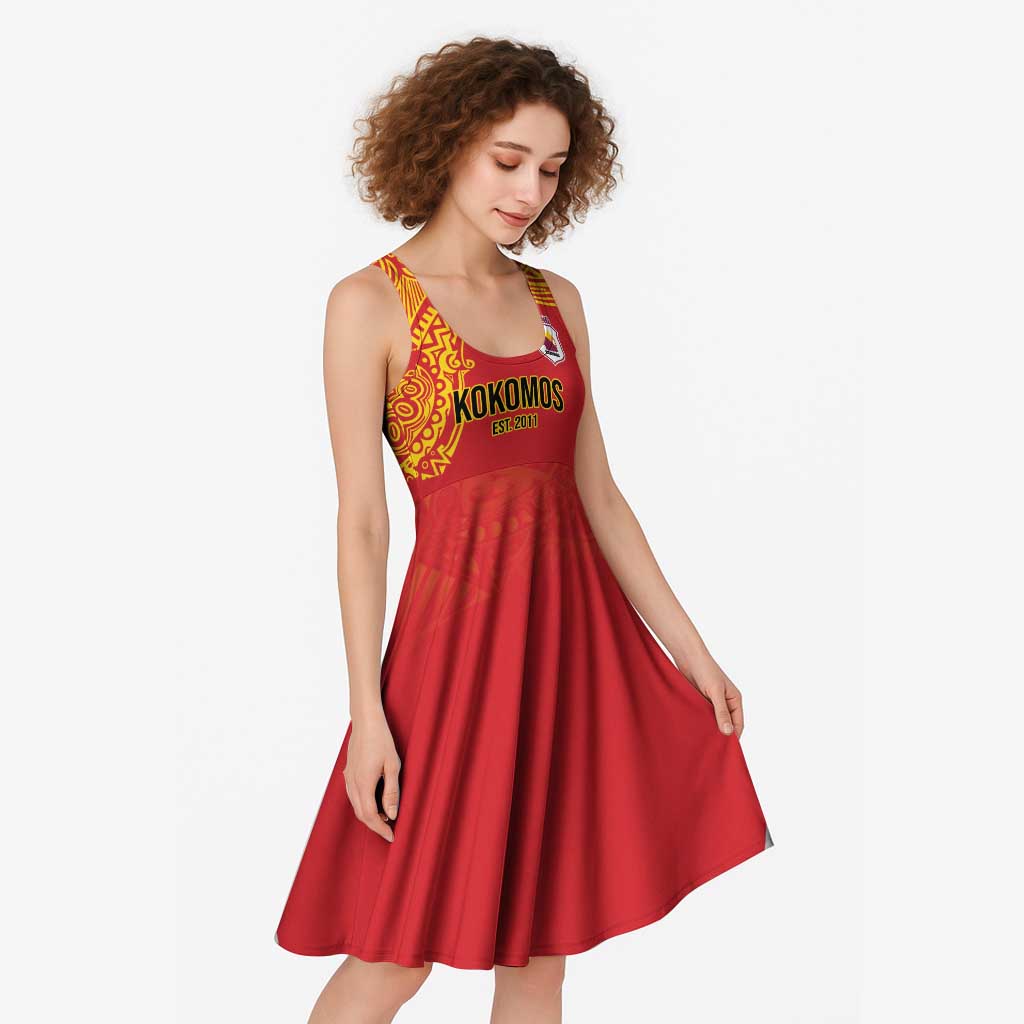 Queensland Papua New Guinea Custom Midi Dress All Red Pacific PNG Tribal Style LT9 - Polynesian Pride