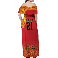 Queensland Papua New Guinea Custom Off Shoulder Maxi Dress All Red Pacific PNG Tribal Style LT9 - Polynesian Pride