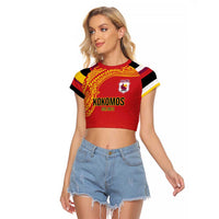 Queensland Papua New Guinea Custom Raglan Cropped T Shirt All Red Pacific PNG Tribal Style LT9 Female Red - Polynesian Pride
