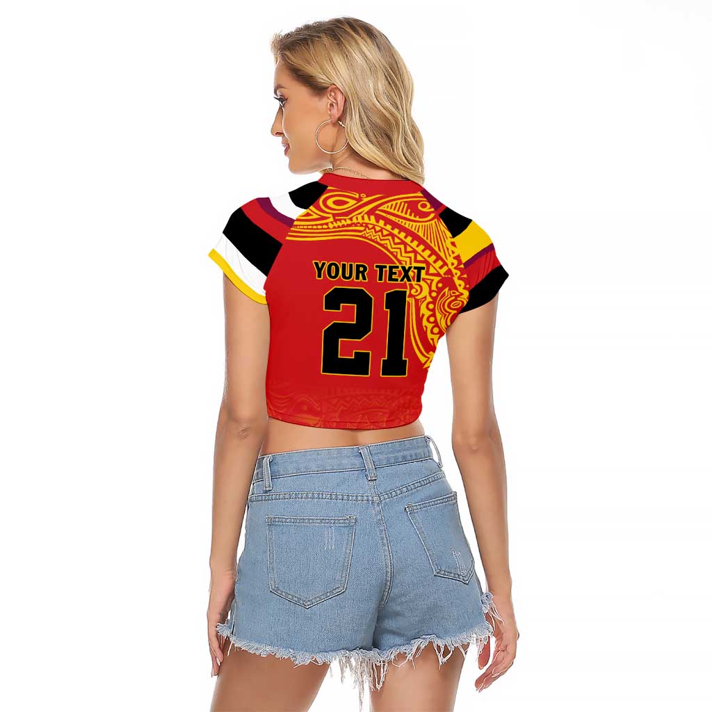 Queensland Papua New Guinea Custom Raglan Cropped T Shirt All Red Pacific PNG Tribal Style LT9 - Polynesian Pride