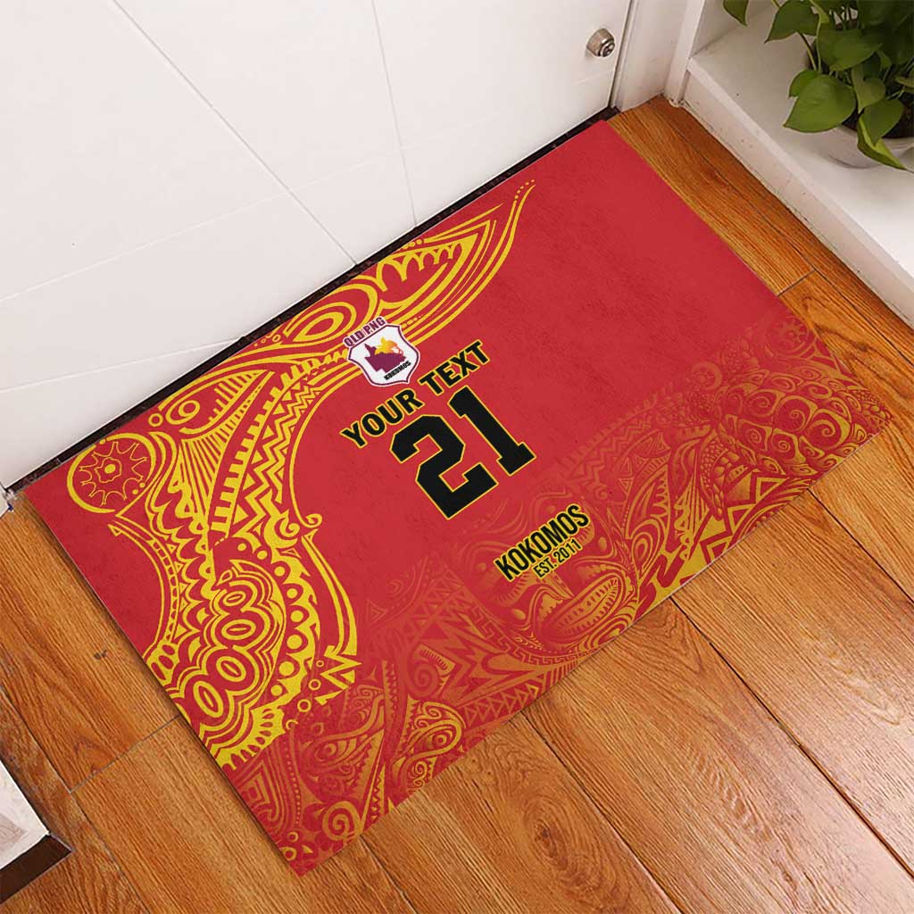 Queensland Papua New Guinea Custom Rubber Doormat All Red Pacific PNG Tribal Style