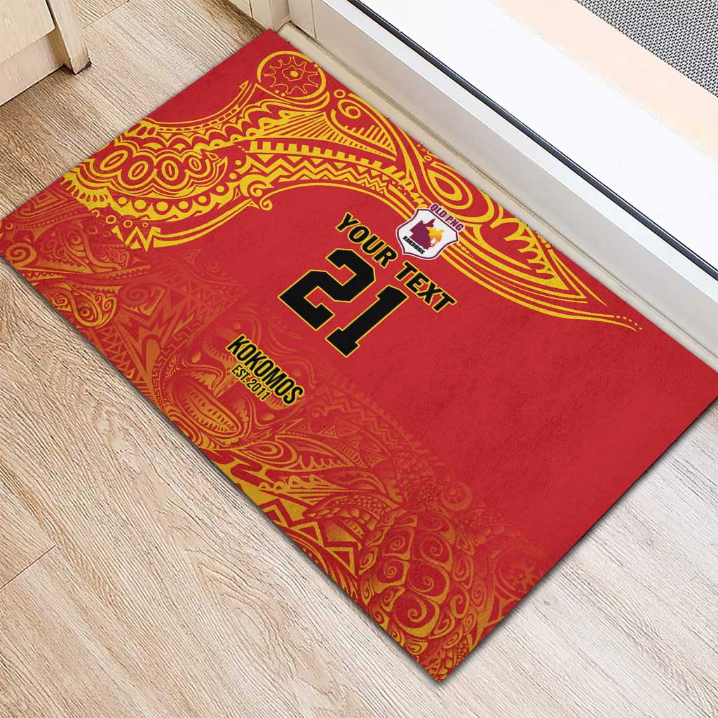 Queensland Papua New Guinea Custom Rubber Doormat All Red Pacific PNG Tribal Style