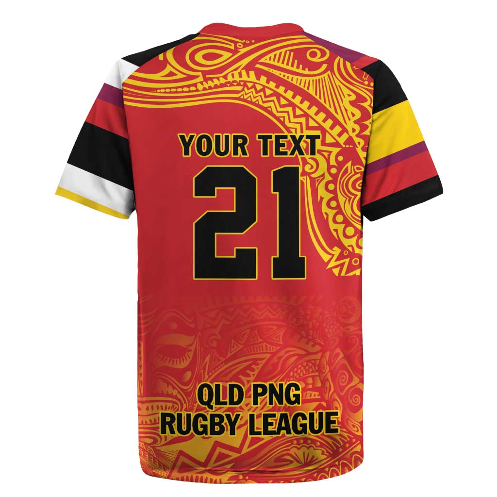 Queensland Papua New Guinea Custom Rugby Jersey All Red Pacific PNG Tribal Style LT9 - Polynesian Pride