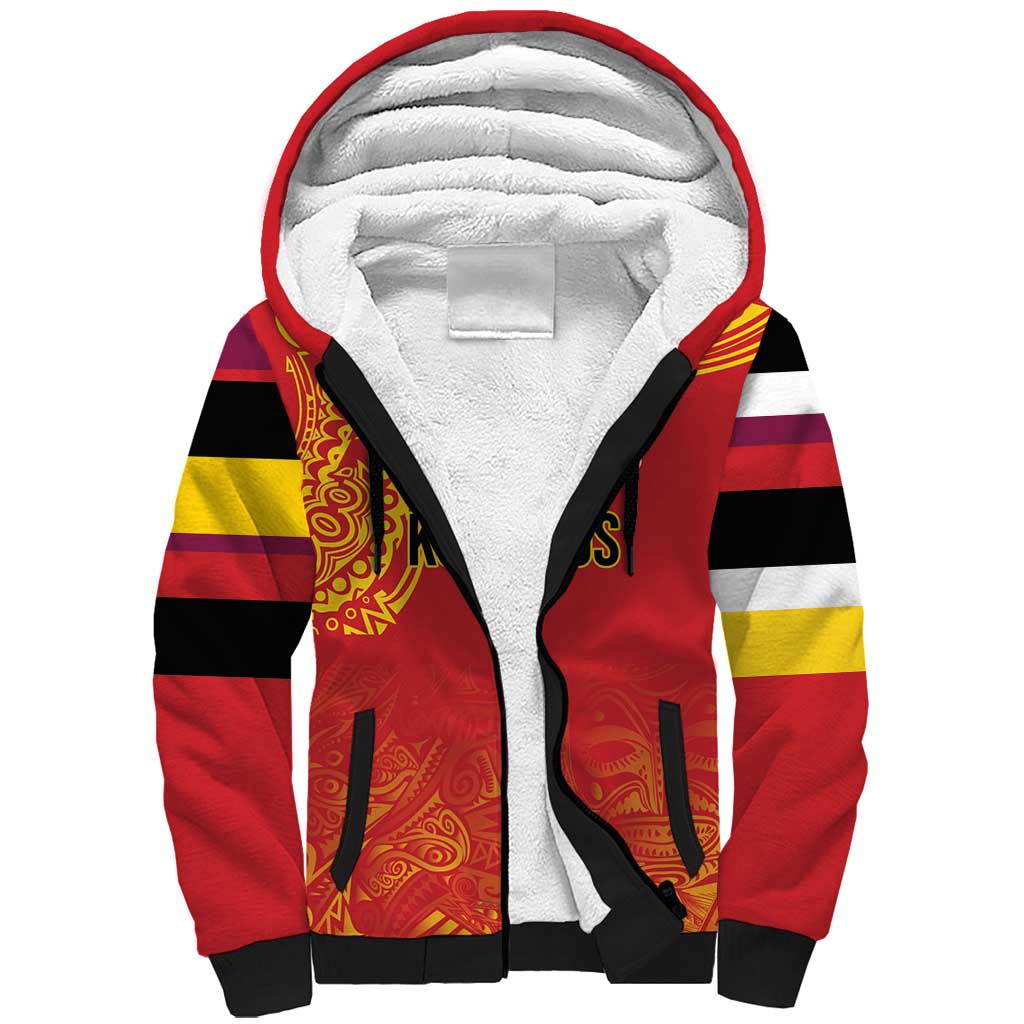 Queensland Papua New Guinea Custom Sherpa Hoodie All Red Pacific PNG Tribal Style LT9 Unisex Red - Polynesian Pride