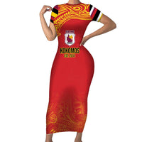Queensland Papua New Guinea Custom Short Sleeve Bodycon Dress All Red Pacific PNG Tribal Style LT9 Long Dress Red - Polynesian Pride