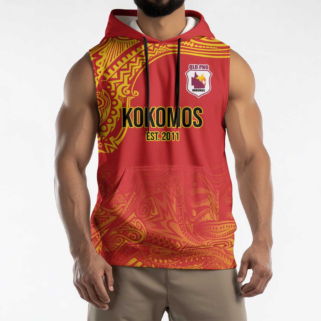 Queensland Papua New Guinea Custom Sleeveless Hoodie All Red Pacific PNG Tribal Style LT9 - Polynesian Pride