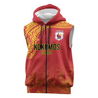 Queensland Papua New Guinea Custom Sleeveless Zip Hoodie All Red Pacific PNG Tribal Style LT9 Red - Polynesian Pride