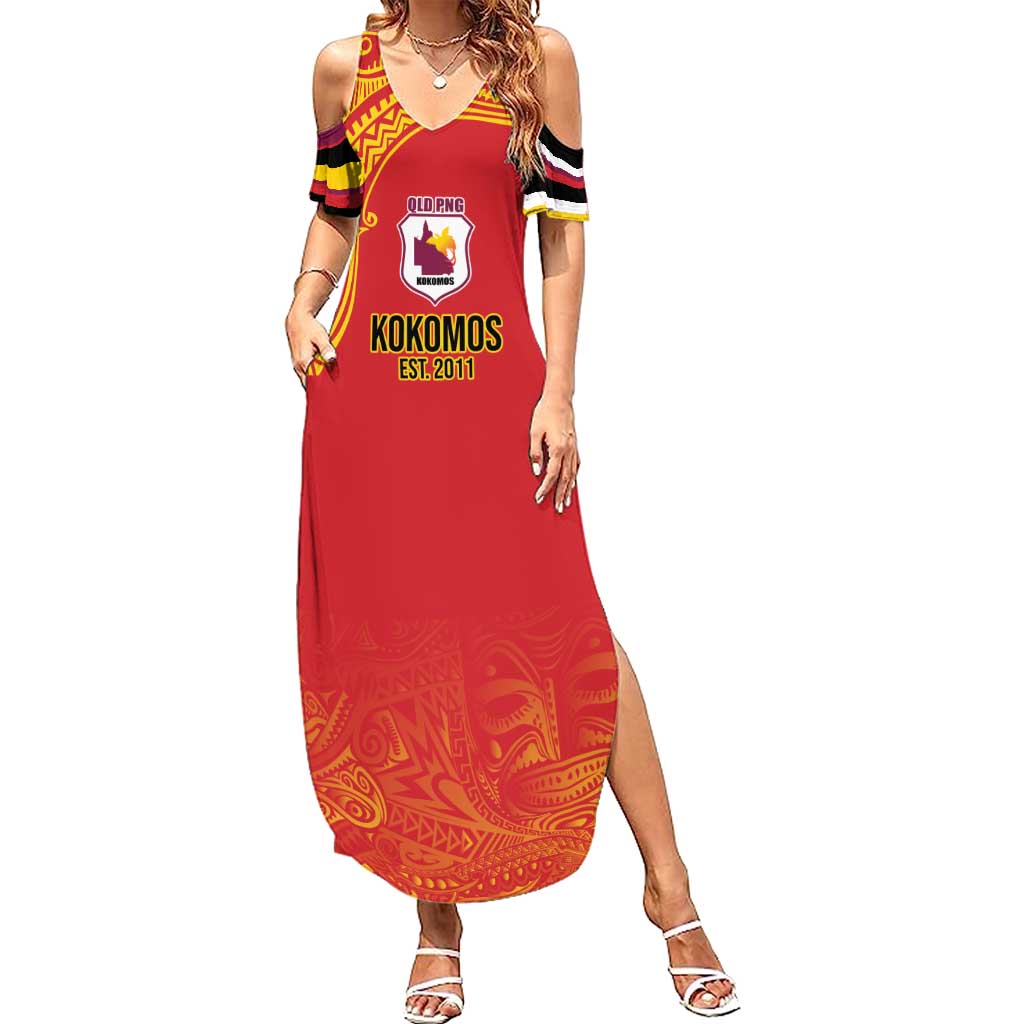 Queensland Papua New Guinea Custom Summer Maxi Dress All Red Pacific PNG Tribal Style LT9 Women Red - Polynesian Pride