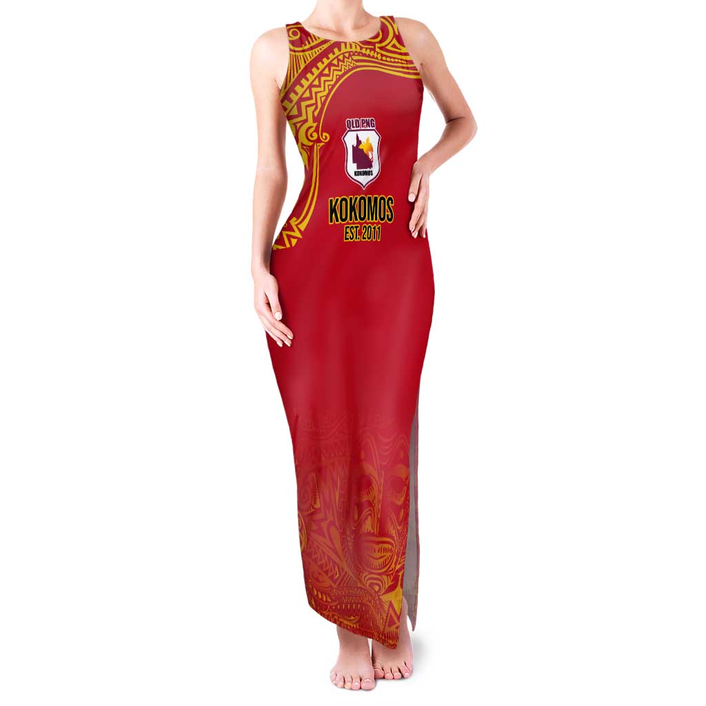 Queensland Papua New Guinea Custom Tank Maxi Dress All Red Pacific PNG Tribal Style LT9 Women Red - Polynesian Pride