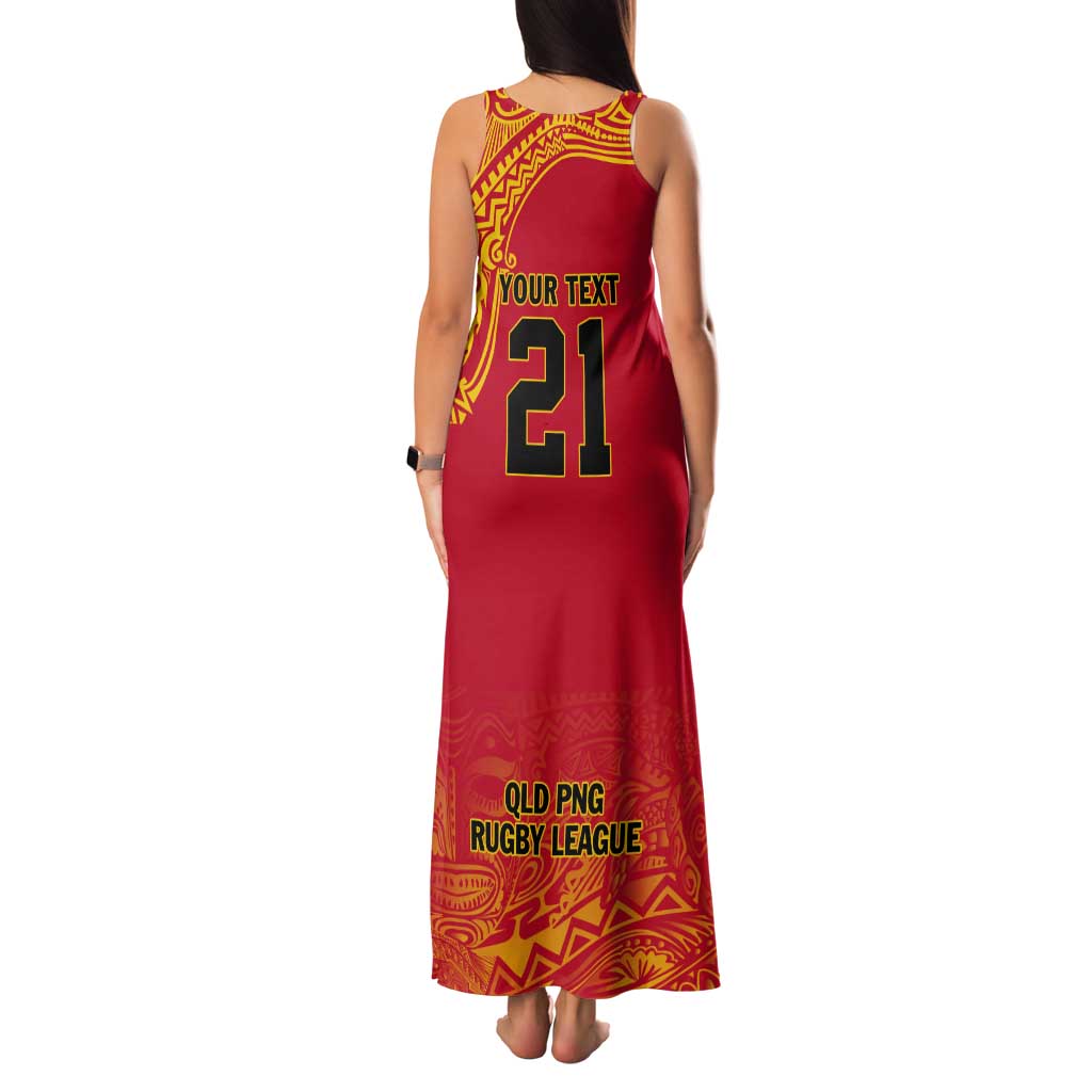 Queensland Papua New Guinea Custom Tank Maxi Dress All Red Pacific PNG Tribal Style LT9 - Polynesian Pride