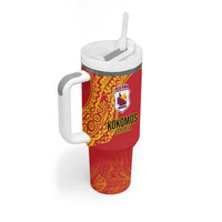 Queensland Papua New Guinea Custom Tumbler With Handle All Red Pacific PNG Tribal Style LT9 - Polynesian Pride