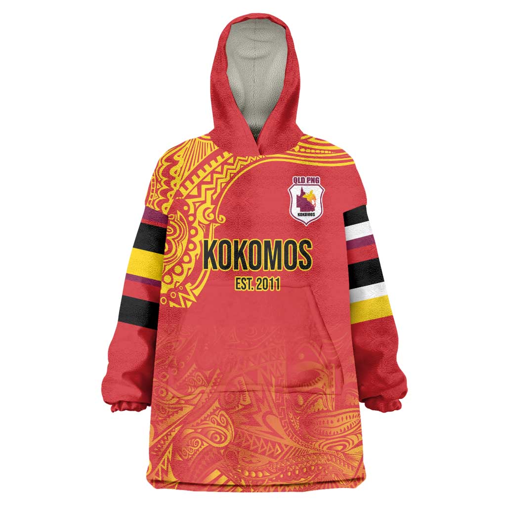 Queensland Papua New Guinea Custom Wearable Blanket Hoodie All Red Pacific PNG Tribal Style LT9 One Size Red - Polynesian Pride