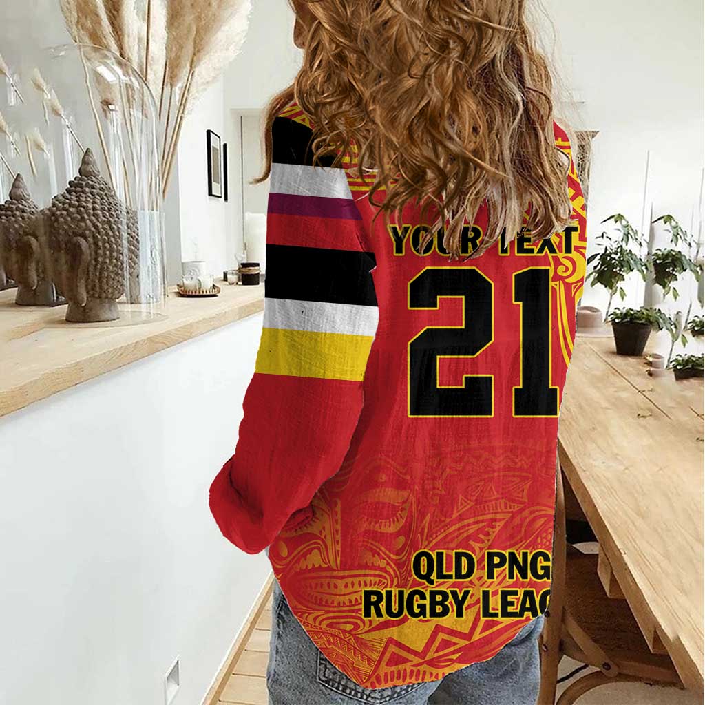 Queensland Papua New Guinea Custom Women Casual Shirt All Red Pacific PNG Tribal Style LT9 - Polynesian Pride