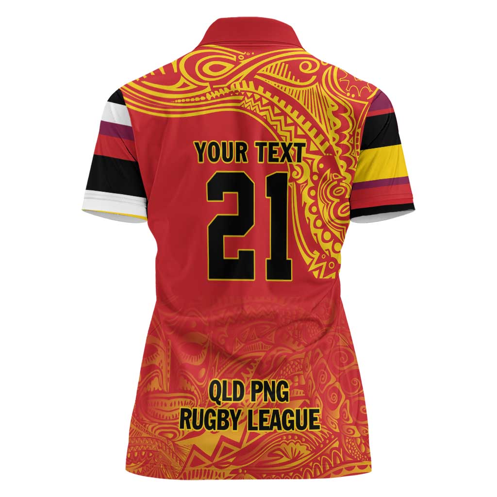 Queensland Papua New Guinea Custom Women Polo Shirt All Red Pacific PNG Tribal Style LT9 - Polynesian Pride