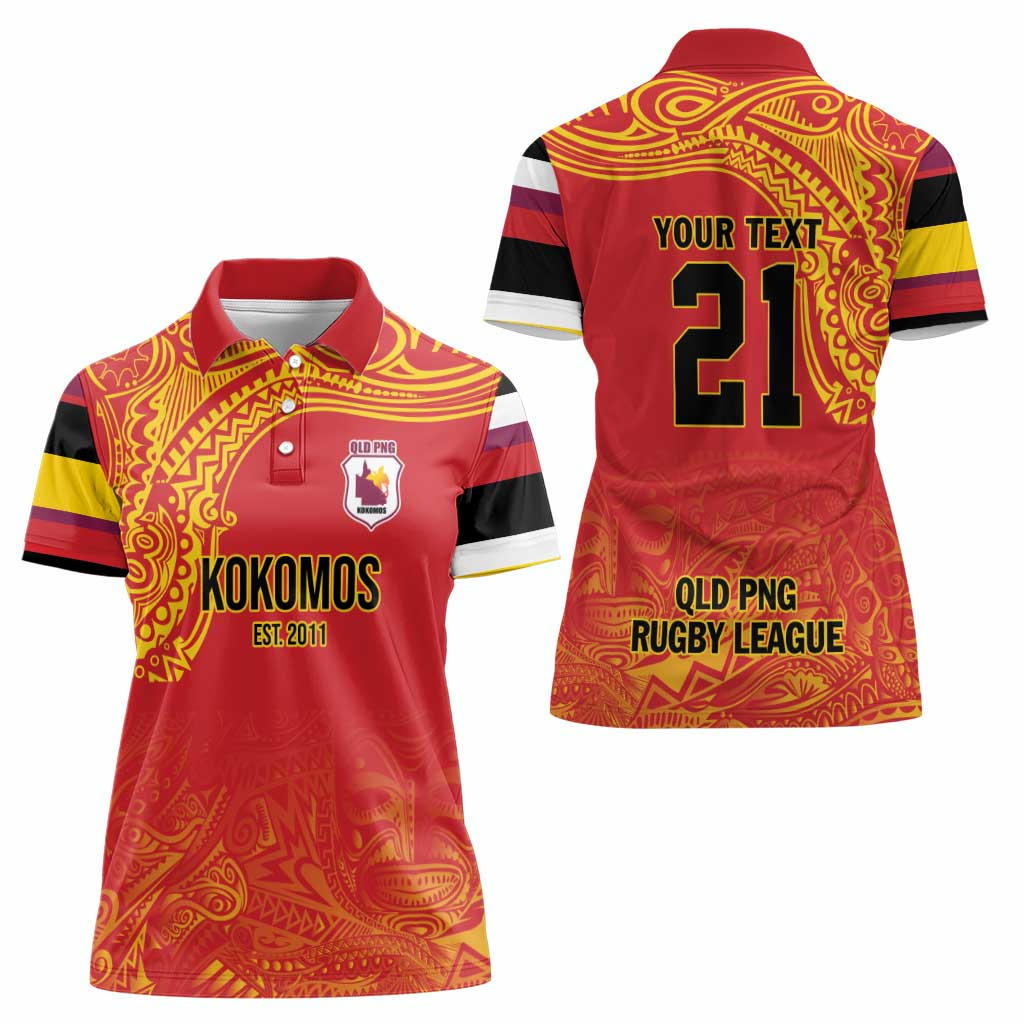 Queensland Papua New Guinea Custom Women Polo Shirt All Red Pacific PNG Tribal Style LT9 - Polynesian Pride