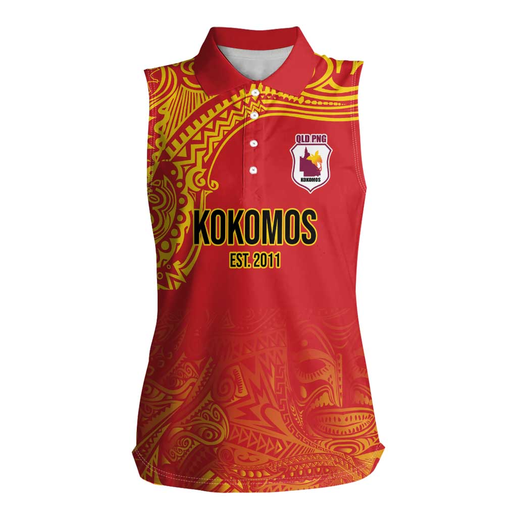 Queensland Papua New Guinea Custom Women Sleeveless Polo Shirt All Red Pacific PNG Tribal Style LT9 Female Red - Polynesian Pride