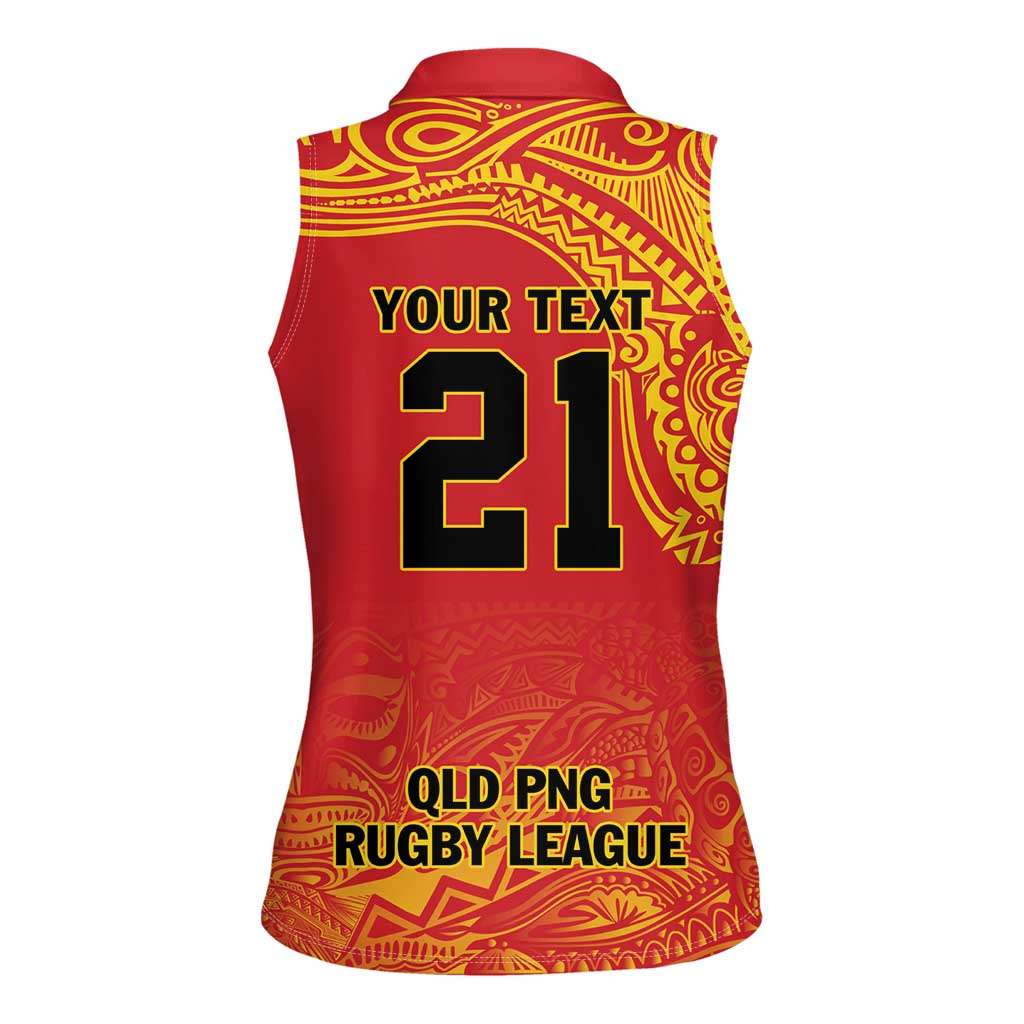 Queensland Papua New Guinea Custom Women Sleeveless Polo Shirt All Red Pacific PNG Tribal Style LT9 - Polynesian Pride