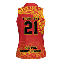 Queensland Papua New Guinea Custom Women Sleeveless Polo Shirt All Red Pacific PNG Tribal Style LT9 - Polynesian Pride