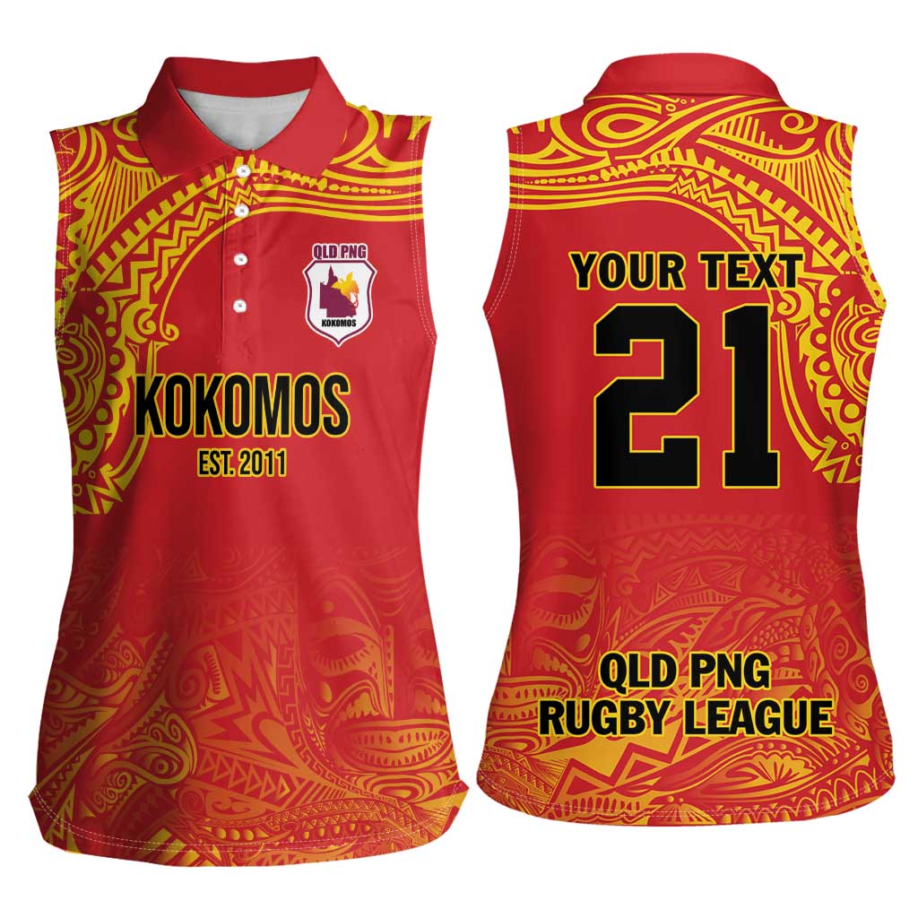 Queensland Papua New Guinea Custom Women Sleeveless Polo Shirt All Red Pacific PNG Tribal Style LT9 - Polynesian Pride