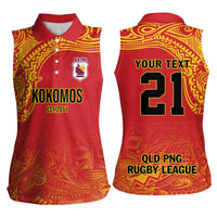 Queensland Papua New Guinea Custom Women Sleeveless Polo Shirt All Red Pacific PNG Tribal Style LT9 - Polynesian Pride
