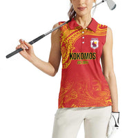 Queensland Papua New Guinea Custom Women Sleeveless Polo Shirt All Red Pacific PNG Tribal Style LT9 - Polynesian Pride