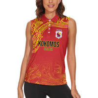 Queensland Papua New Guinea Custom Women Sleeveless Polo Shirt All Red Pacific PNG Tribal Style LT9 - Polynesian Pride