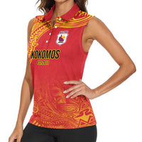 Queensland Papua New Guinea Custom Women Sleeveless Polo Shirt All Red Pacific PNG Tribal Style LT9 - Polynesian Pride