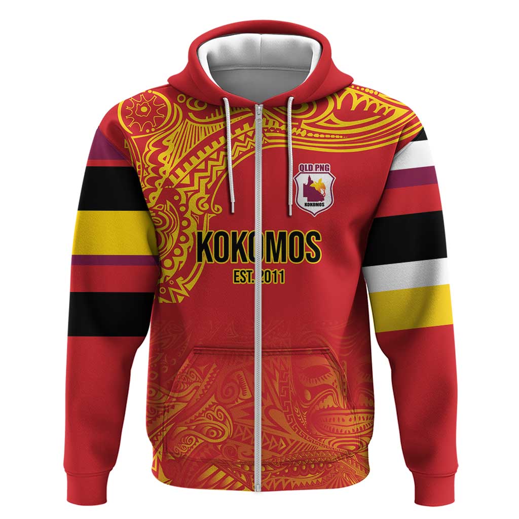 Queensland Papua New Guinea Custom Zip Hoodie All Red Pacific PNG Tribal Style LT9 Zip Hoodie Red - Polynesian Pride