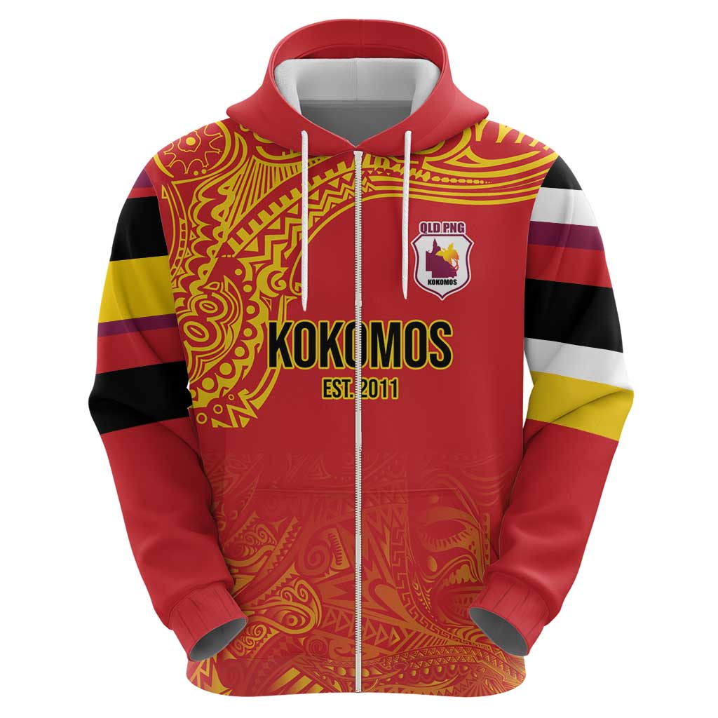 Queensland Papua New Guinea Custom Zip Hoodie All Red Pacific PNG Tribal Style LT9 - Polynesian Pride