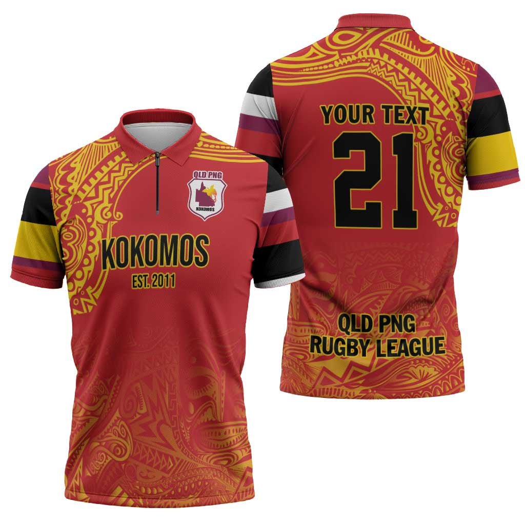 Queensland Papua New Guinea Custom Zipper Polo Shirt All Red Pacific PNG Tribal Style LT9 - Polynesian Pride
