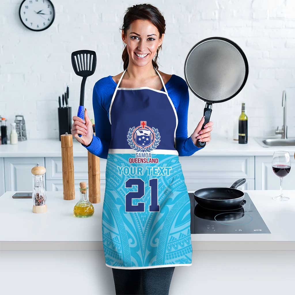 Queensland Samoa Custom Apron Blue Pacific Polynesian Tribal Pattern - Polynesian Pride