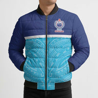 Queensland Samoa Custom Bomber Puffer Jacket Blue Pacific Polynesian Tribal Pattern - Polynesian Pride