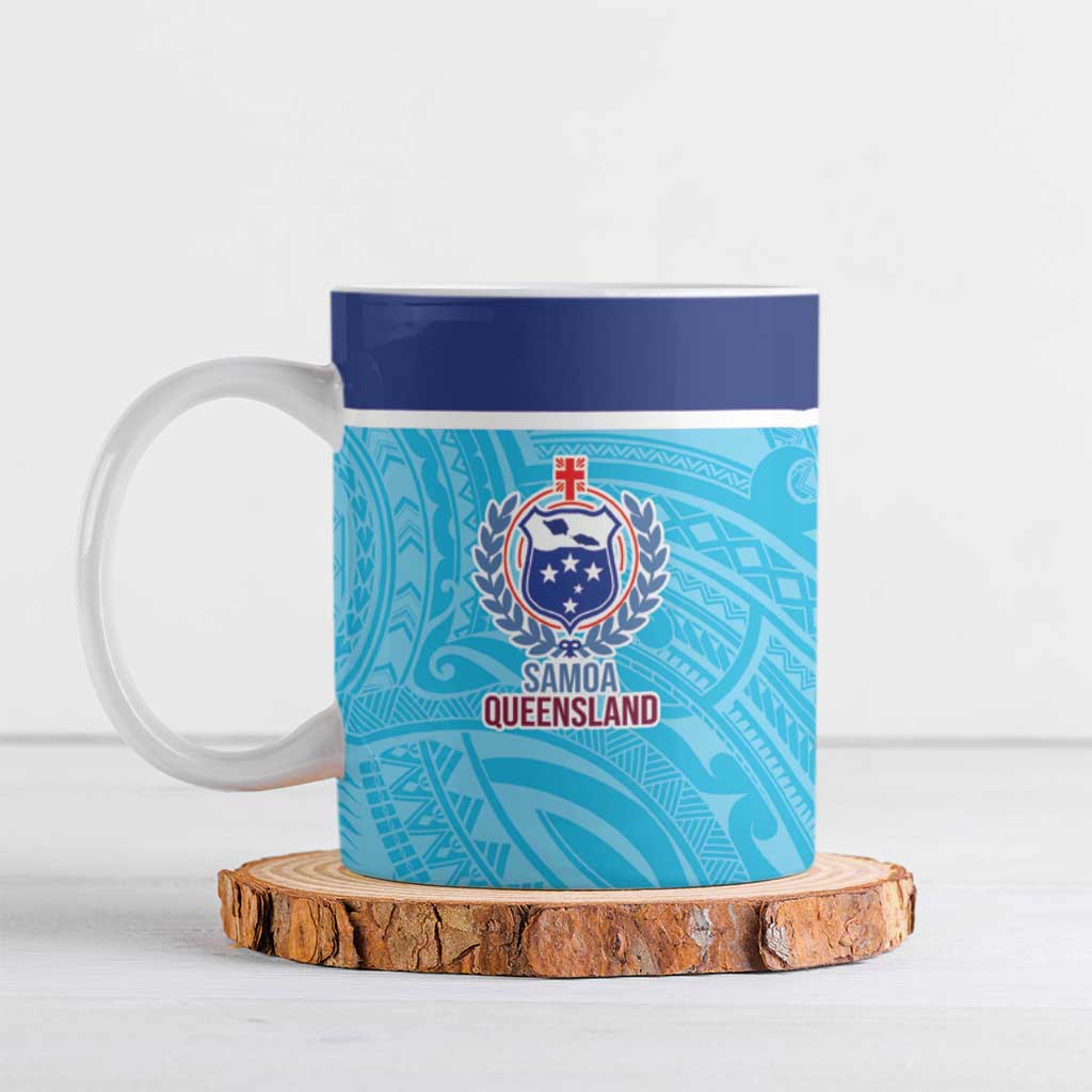 Queensland Samoa Custom Ceramic Mug Blue Pacific Polynesian Tribal Pattern - Polynesian Pride