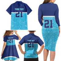 Queensland Samoa Custom Family Matching Long Sleeve Bodycon Dress and Hawaiian Shirt Blue Pacific Polynesian Tribal Pattern LT9 - Polynesian Pride