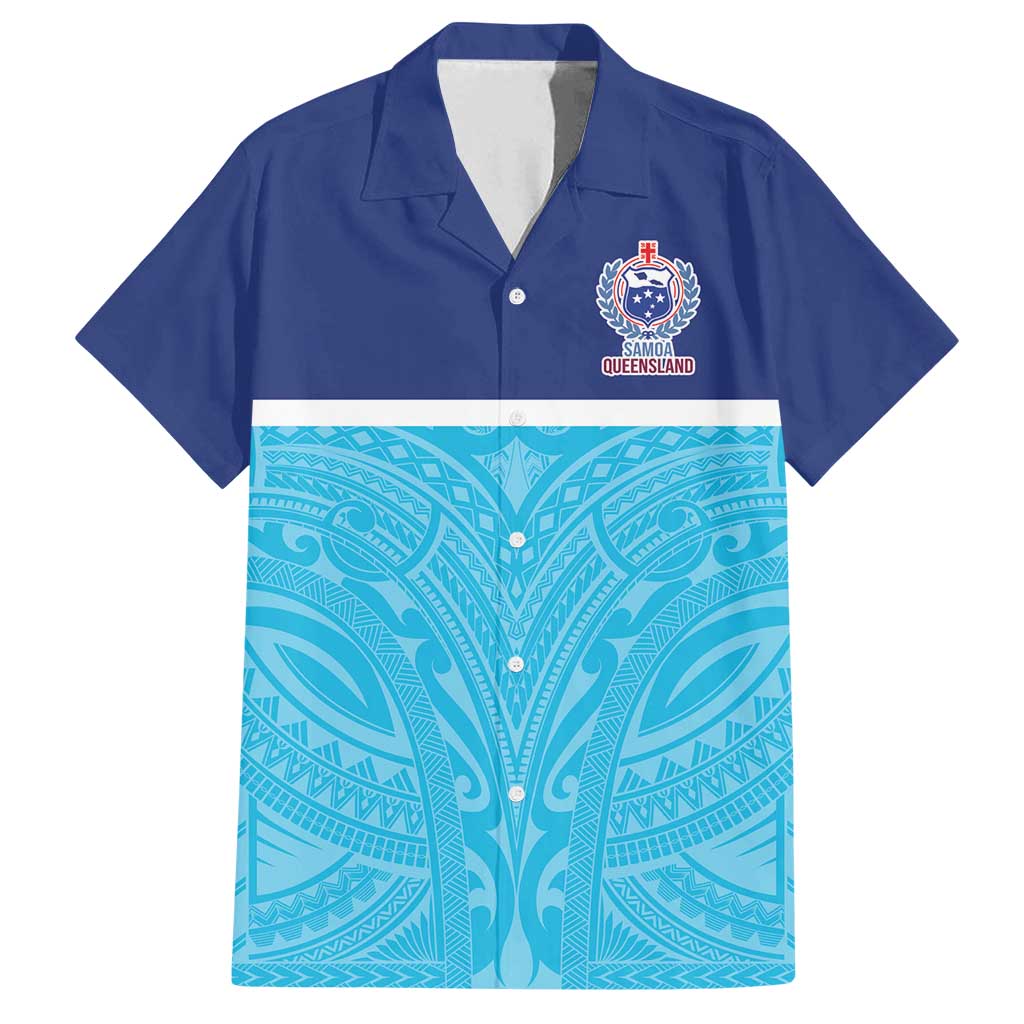 Queensland Samoa Custom Family Matching Long Sleeve Bodycon Dress and Hawaiian Shirt Blue Pacific Polynesian Tribal Pattern LT9 Dad's Shirt - Short Sleeve Blue - Polynesian Pride