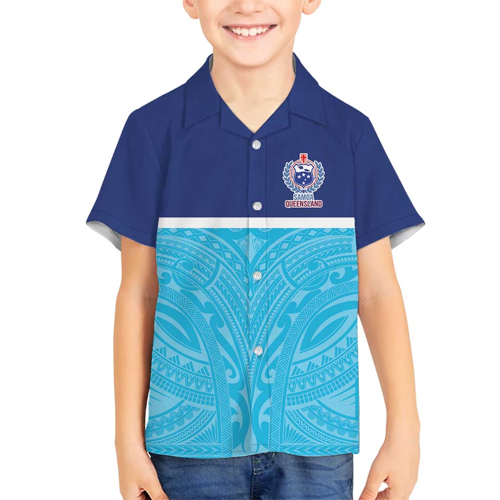Queensland Samoa Custom Family Matching Long Sleeve Bodycon Dress and Hawaiian Shirt Blue Pacific Polynesian Tribal Pattern LT9 Son's Shirt Blue - Polynesian Pride