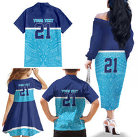 Queensland Samoa Custom Family Matching Off The Shoulder Long Sleeve Dress and Hawaiian Shirt Blue Pacific Polynesian Tribal Pattern LT9 - Polynesian Pride